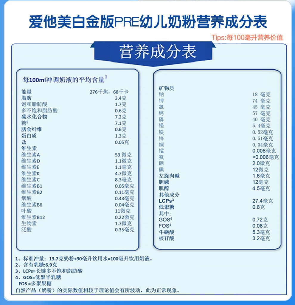 德国爱他美白金版婴儿配方奶粉1段 800g(新版) - deaohui